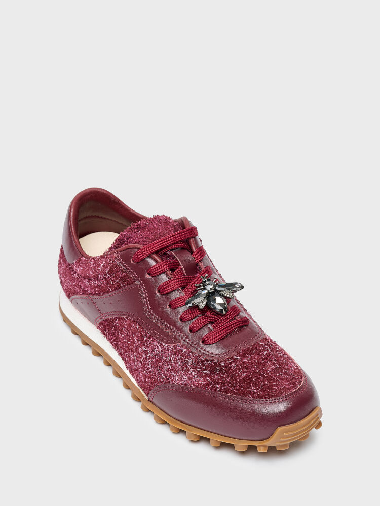 10418 KADIN SNEAKER AYAKKABI BORDO TÜYLÜ SÜET - 2