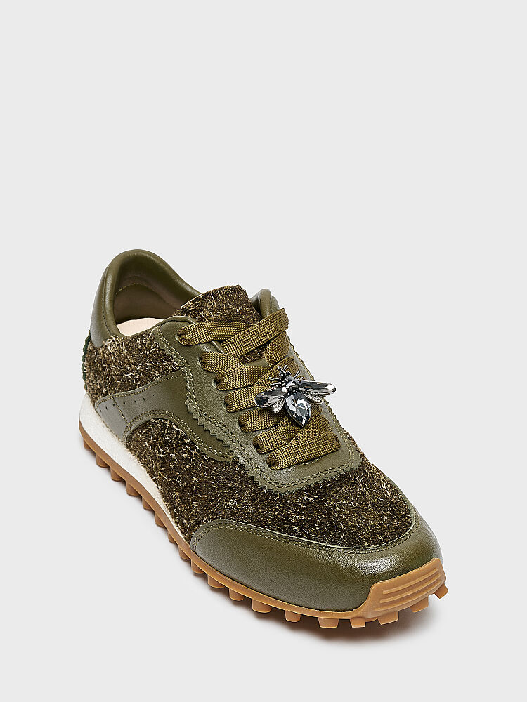10418 KADIN SNEAKER AYAKKABI HAKİ TÜYLÜ SÜET - 2