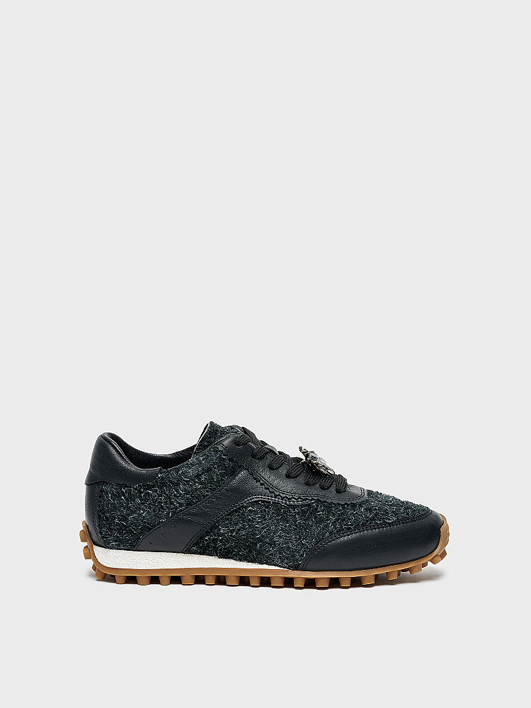 10418 KADIN SNEAKER AYAKKABI SİYAH TÜYLÜ SÜET - 1