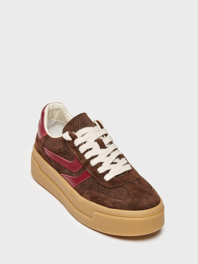 10424 KADIN SNEAKER AYAKKABI KAHVE SÜET/BORDO - (1)