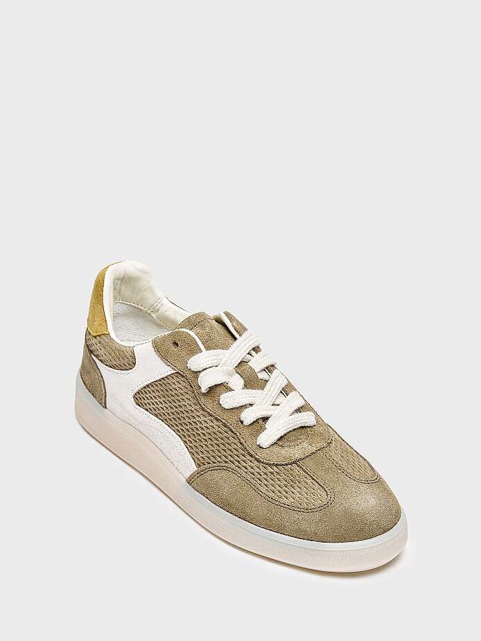 10426 KADIN SNEAKER AYAKKABI YEŞİL SÜET/BEJ SÜET - (1)