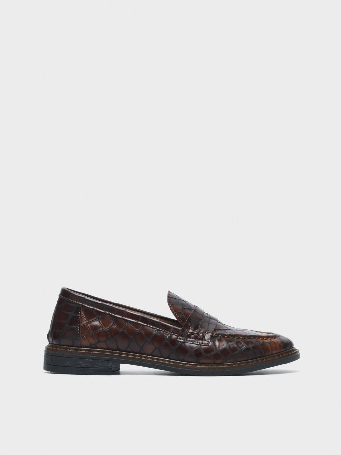 15237 KADIN AYAKKABI LOAFER KAHVE KROKO 