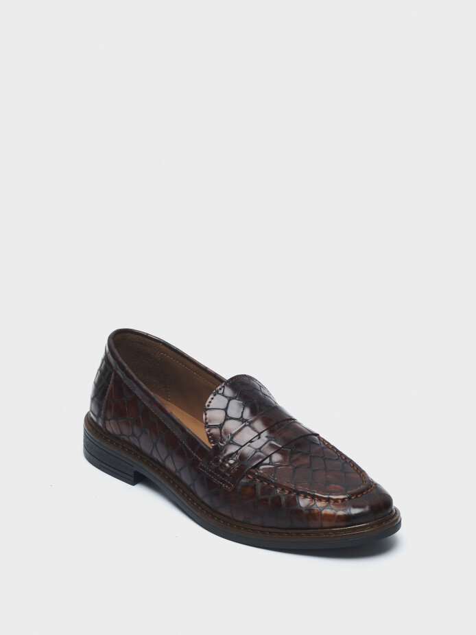 15237 KADIN AYAKKABI LOAFER KAHVE KROKO - (1)