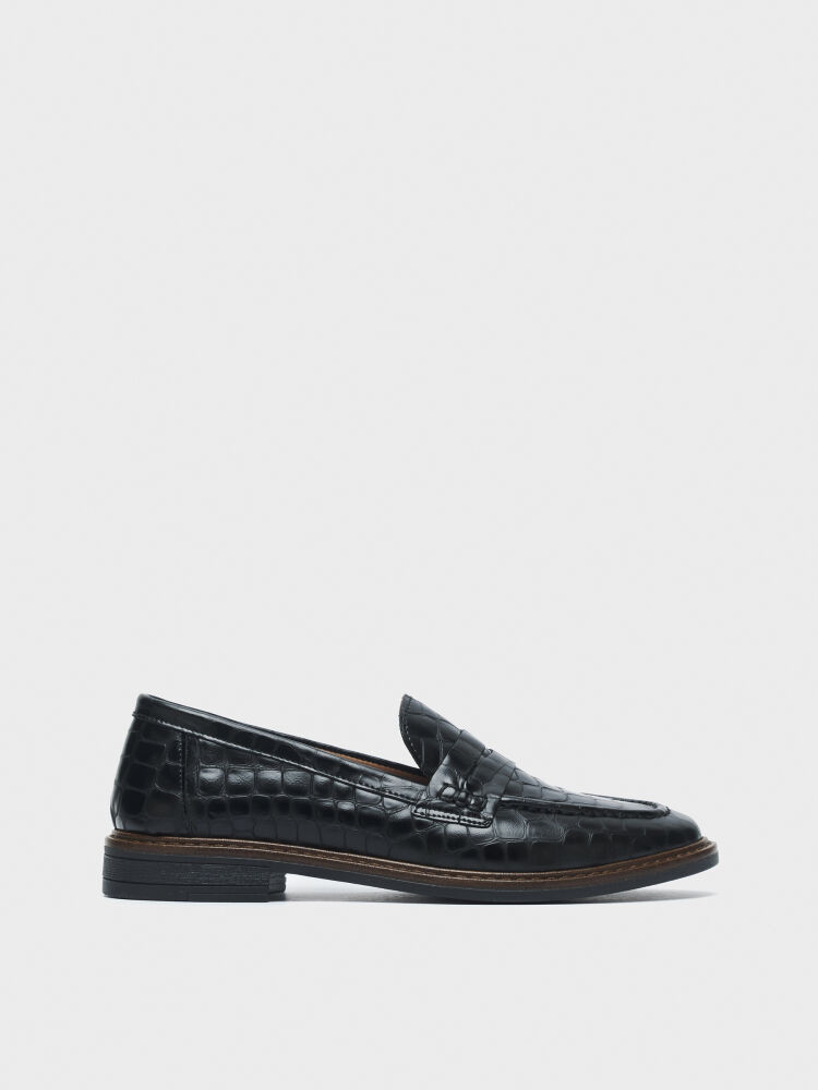 15237 KADIN AYAKKABI LOAFER SİYAH KROKO - 1