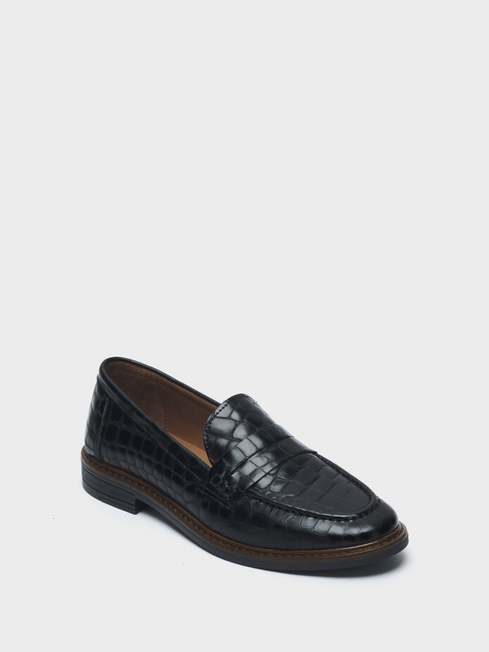 15237 KADIN AYAKKABI LOAFER SİYAH KROKO - (1)