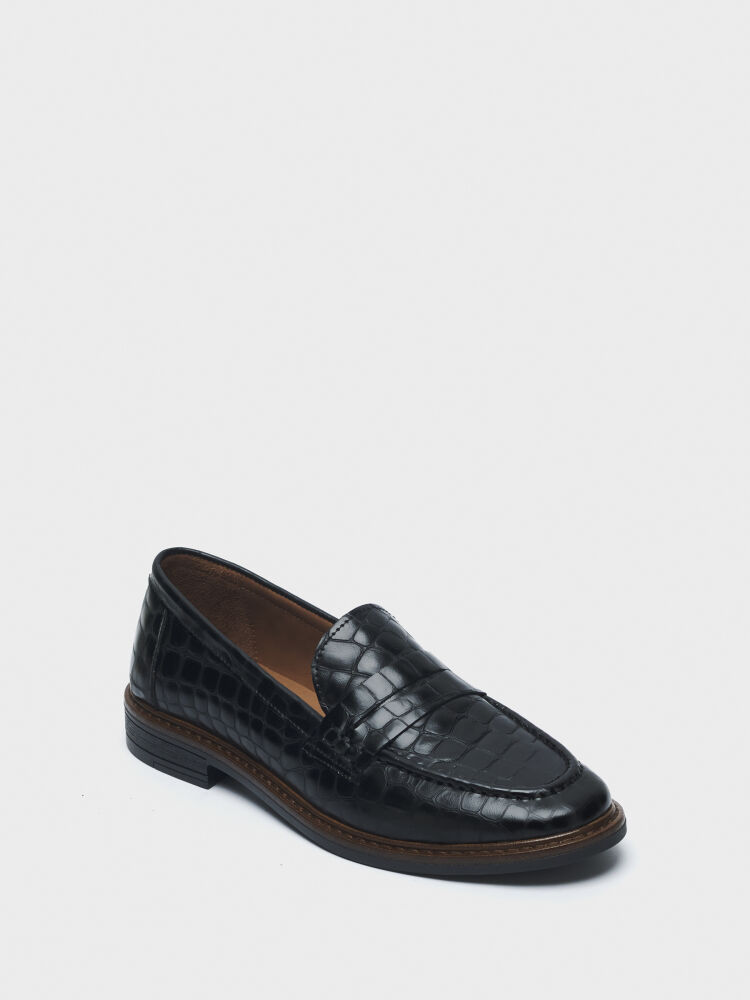 15237 KADIN AYAKKABI LOAFER SİYAH KROKO - 2