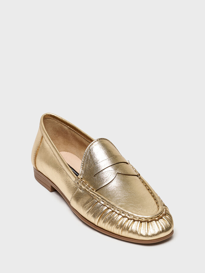 15269 KADIN LOAFER AYAKKABI GOLD DERİ - (1)