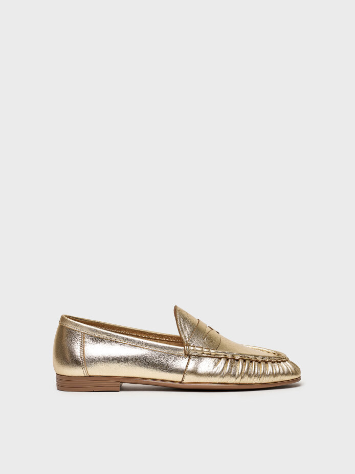 15269 KADIN LOAFER AYAKKABI GOLD DERİ - 