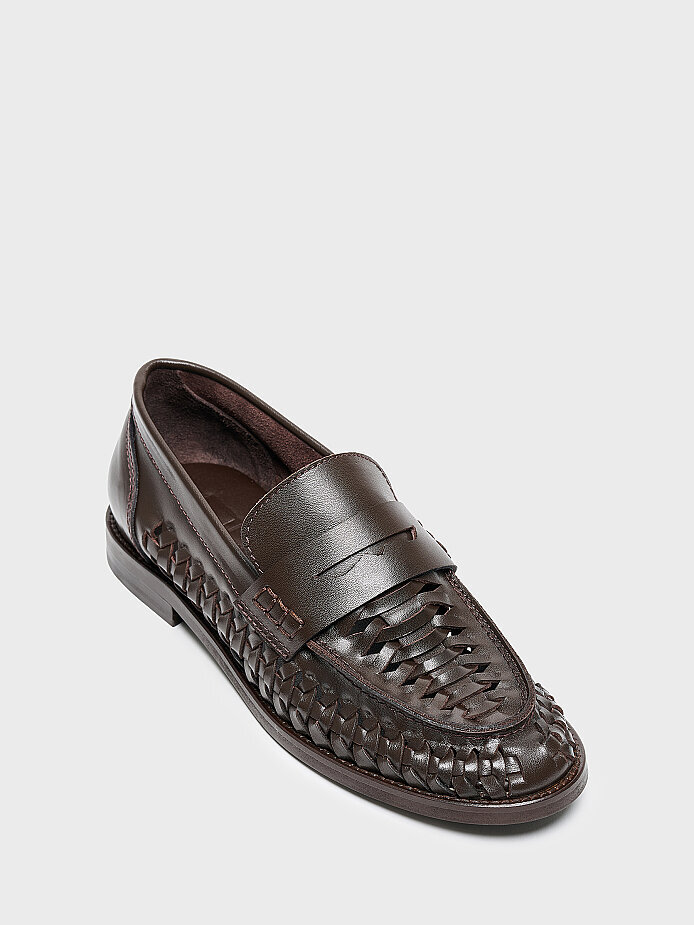 15272 KADIN LOAFER AYAKKABI KAHVE ÖRGÜ - (1)
