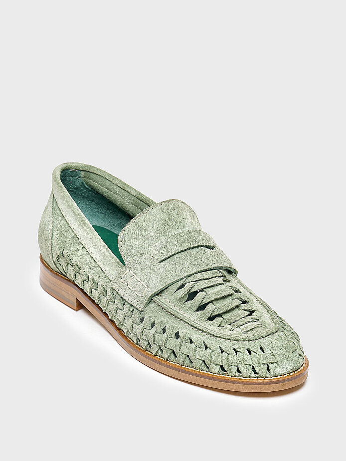 15272 KADIN LOAFER AYAKKABI YEŞİL SÜET ÖRGÜ - (1)