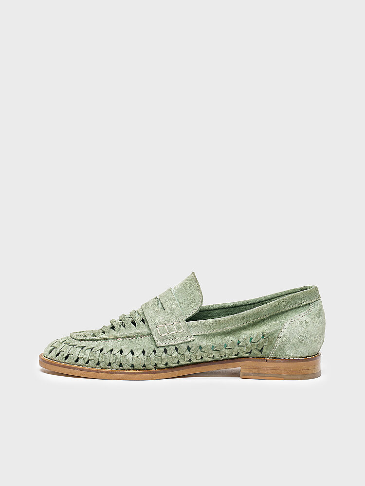 15272 KADIN LOAFER AYAKKABI YEŞİL SÜET ÖRGÜ - 3
