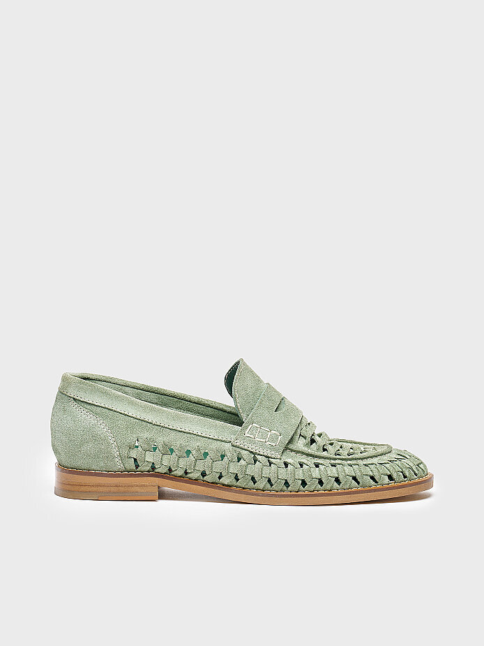 15272 KADIN LOAFER AYAKKABI YEŞİL SÜET ÖRGÜ - 