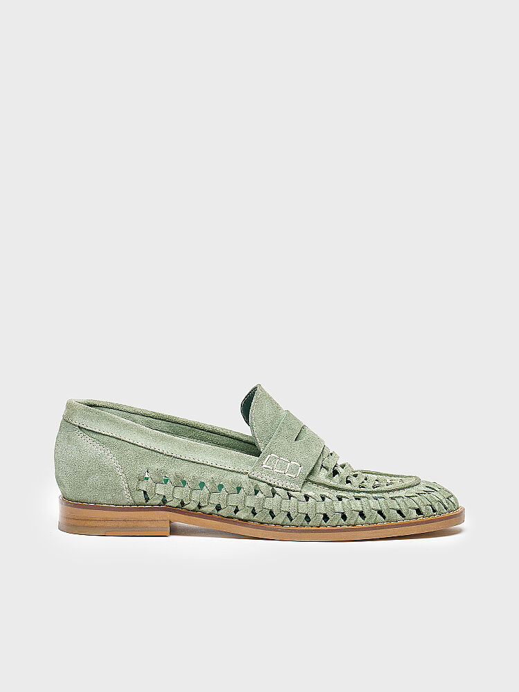 15272 KADIN LOAFER AYAKKABI YEŞİL SÜET ÖRGÜ - 1