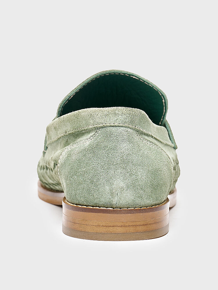 15272 KADIN LOAFER AYAKKABI YEŞİL SÜET ÖRGÜ - 4