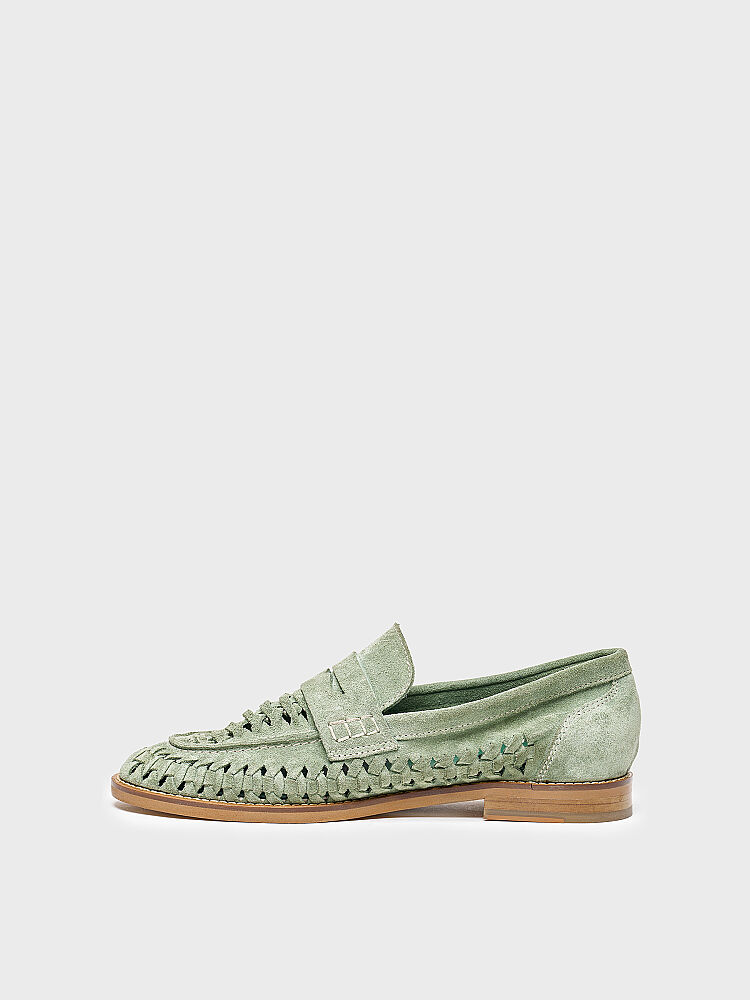 15272 KADIN LOAFER AYAKKABI YEŞİL SÜET ÖRGÜ - 3