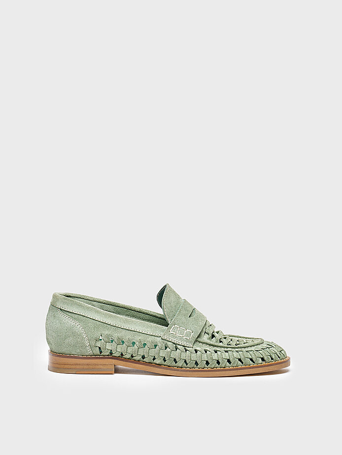 15272 KADIN LOAFER AYAKKABI YEŞİL SÜET ÖRGÜ - 