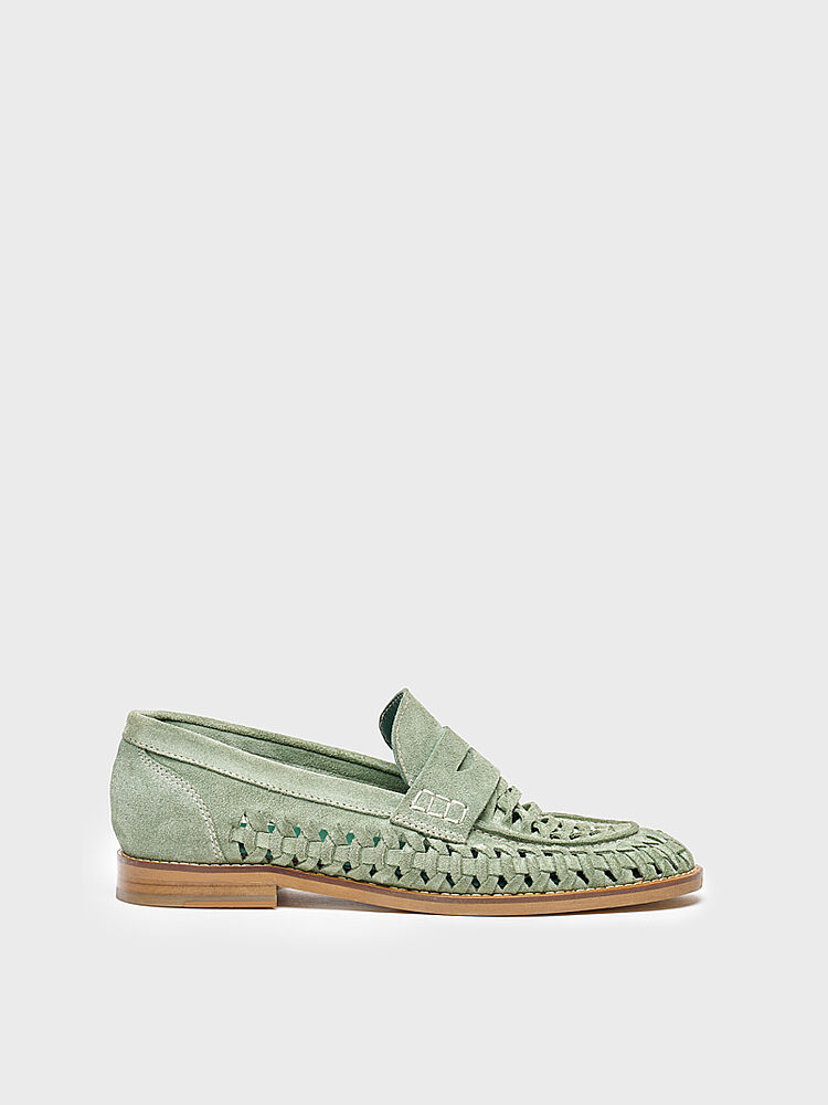 15272 KADIN LOAFER AYAKKABI YEŞİL SÜET ÖRGÜ - 1