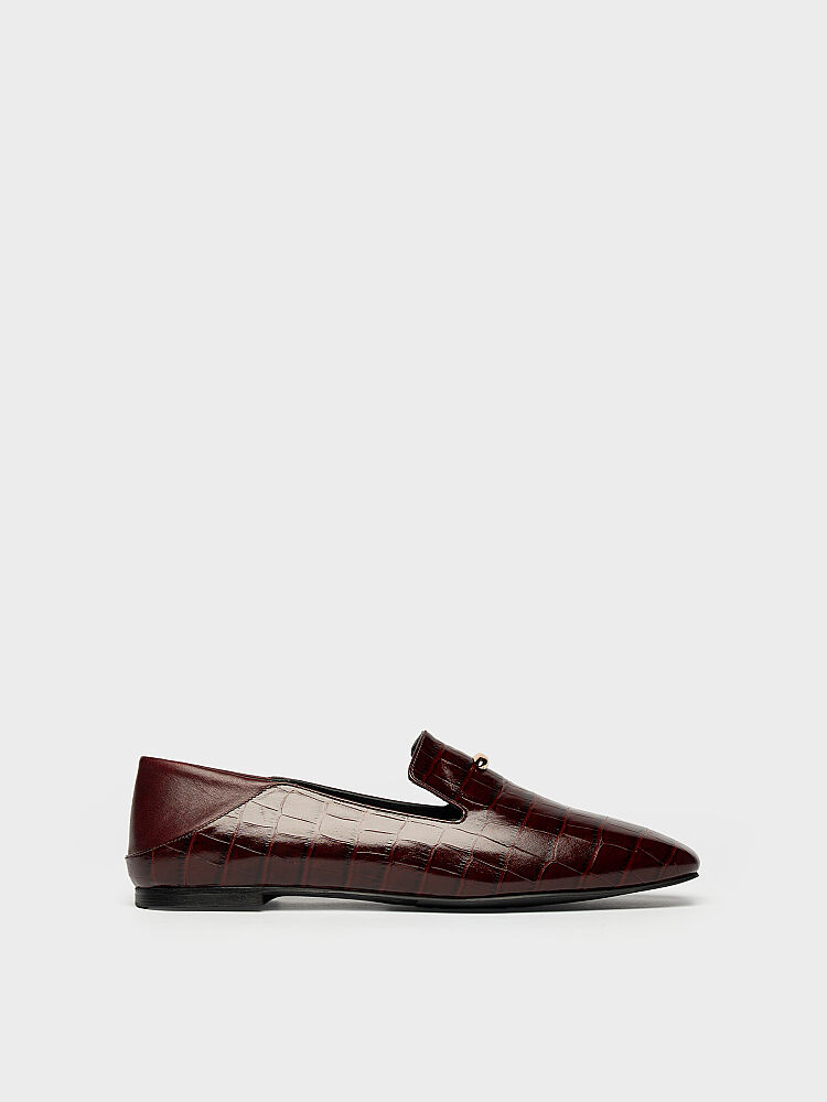 15283 KADIN LOAFER AYAKKABI BORDO CROKO - 1