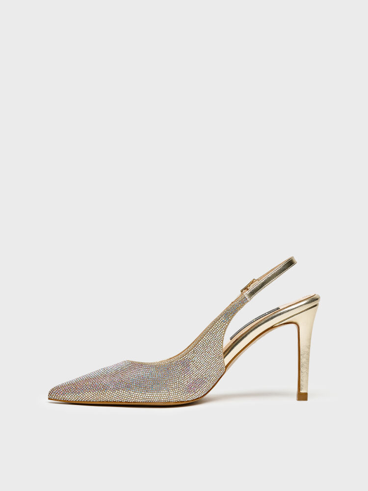25144 KADIN STİLETTO AYAKKABI ALTIN TAŞLI - 3
