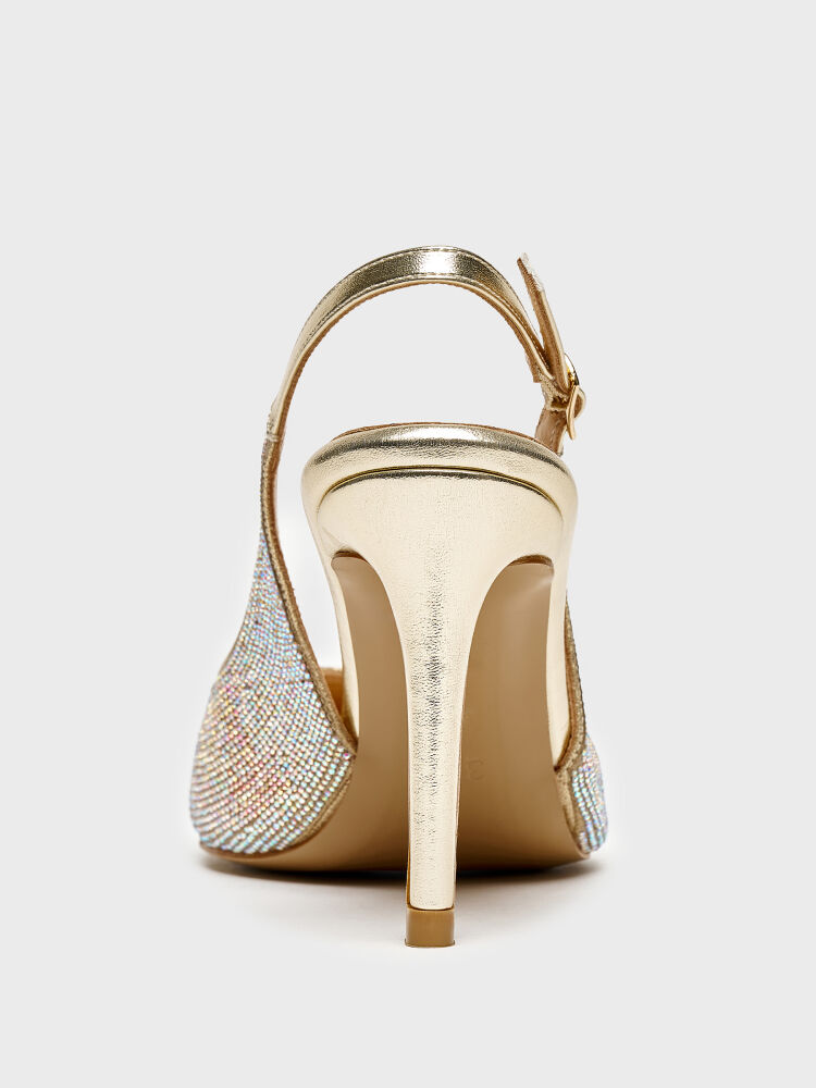 25144 KADIN STİLETTO AYAKKABI ALTIN TAŞLI - 4