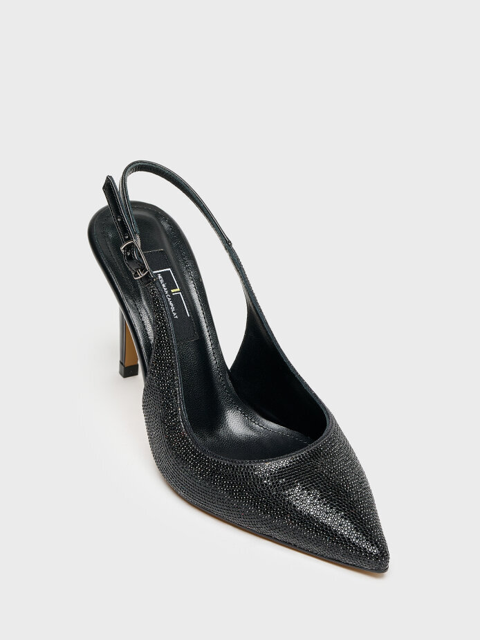 25144 KADIN STİLETTO AYAKKABI SİYAH TAŞLI - (1)