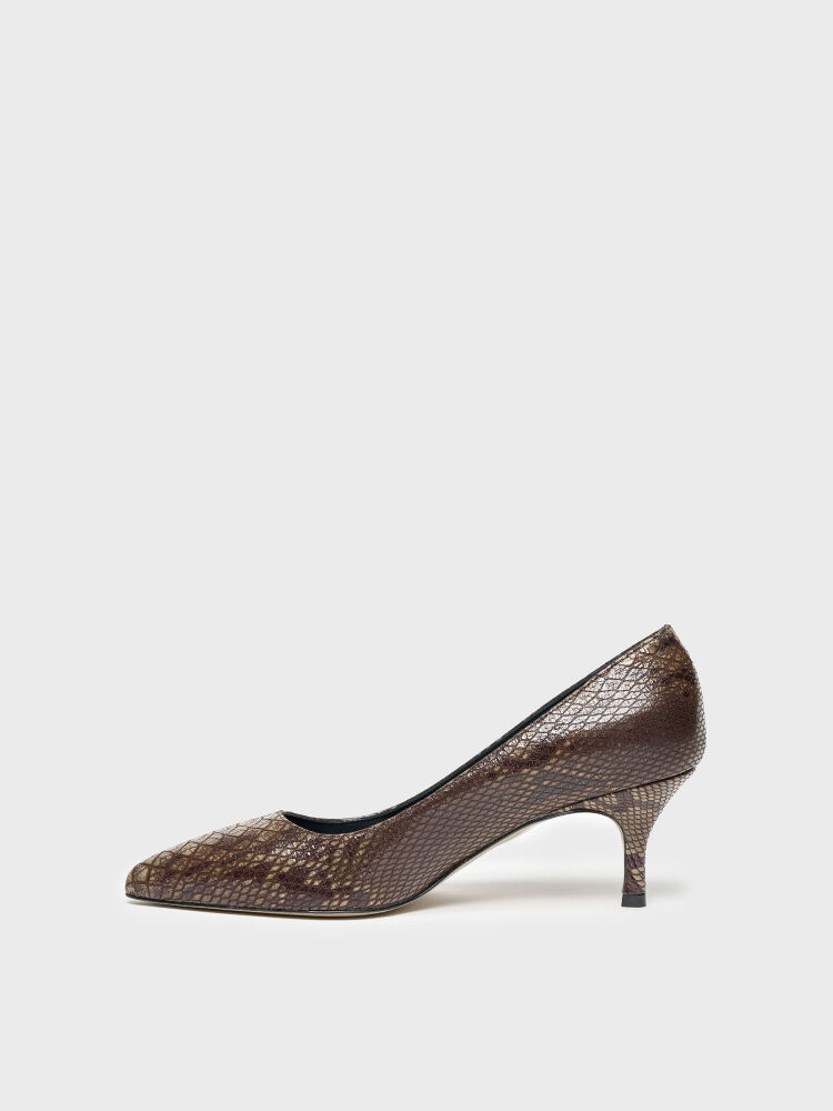 25145 KADIN STİLETTO AYAKKABI KAHVE YILAN - 3