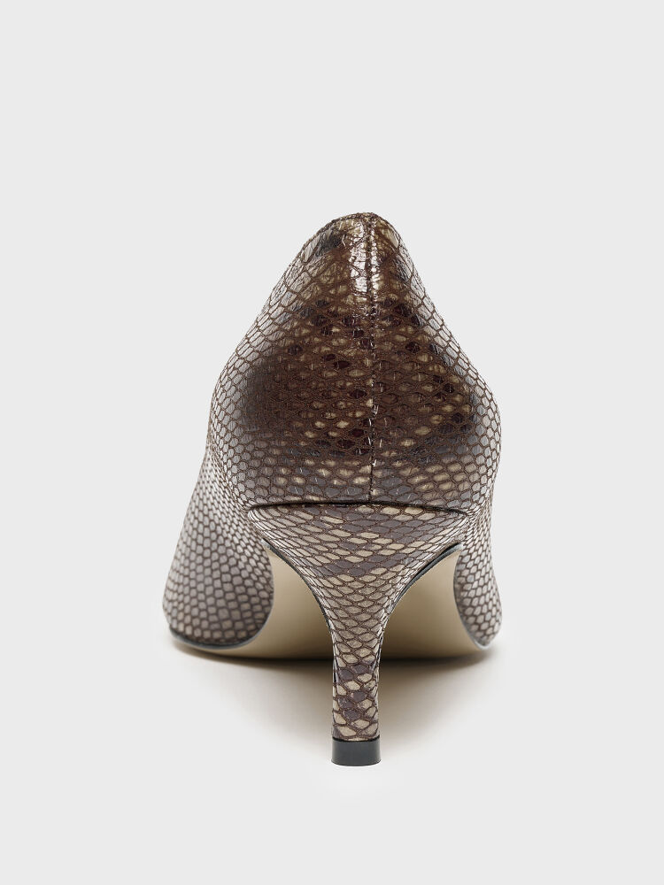 25145 KADIN STİLETTO AYAKKABI KAHVE YILAN - 4