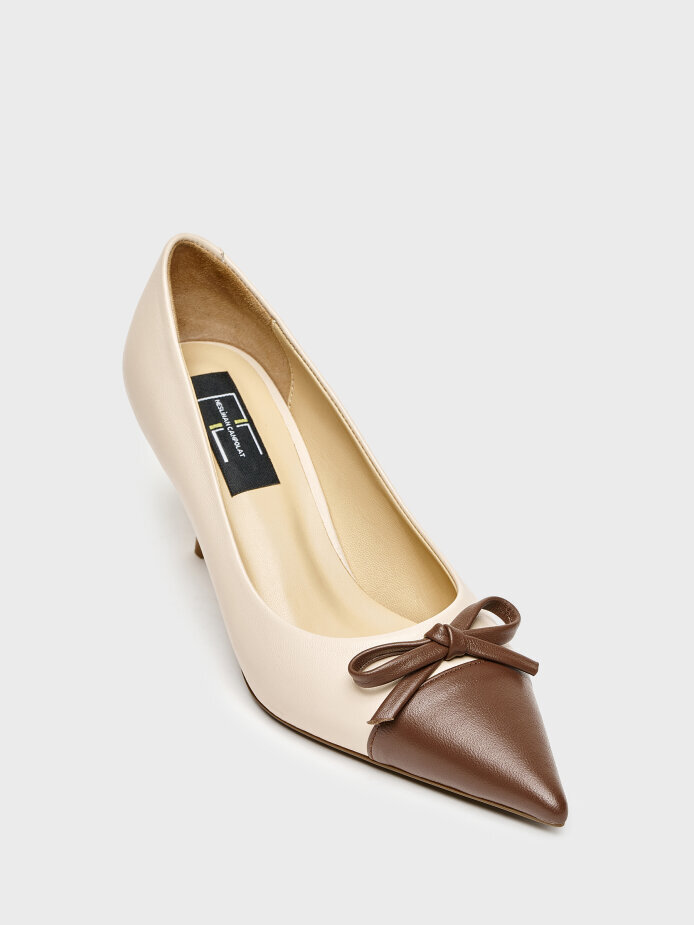 25148 KADIN STİLETTO AYAKKABI KAHVE/BEJ - (1)