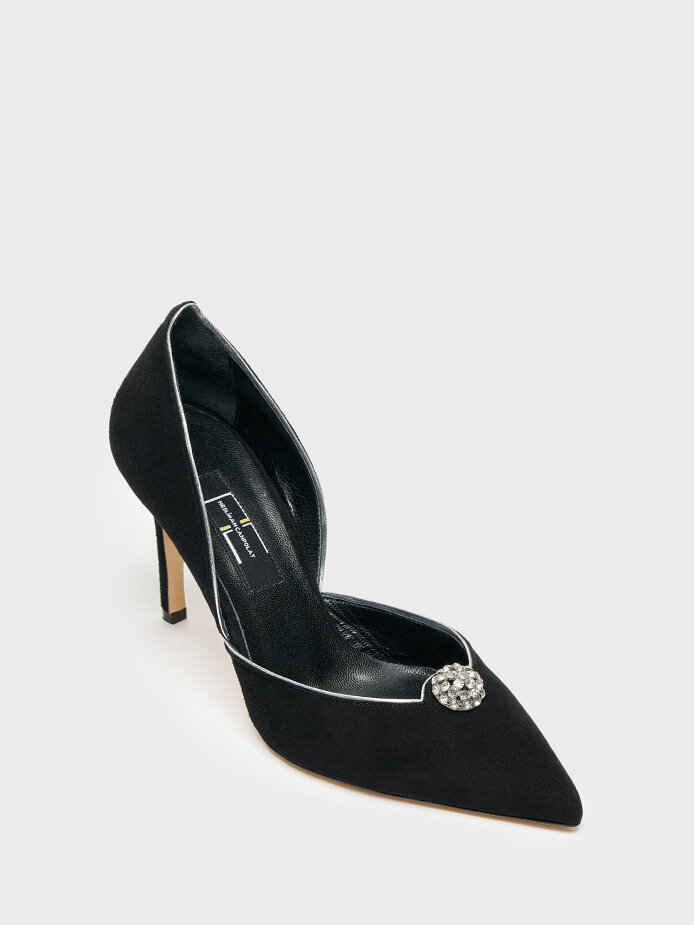 25157 KADIN STİLETTO AYAKKABI SİYAH SÜET/TAŞLI - (1)