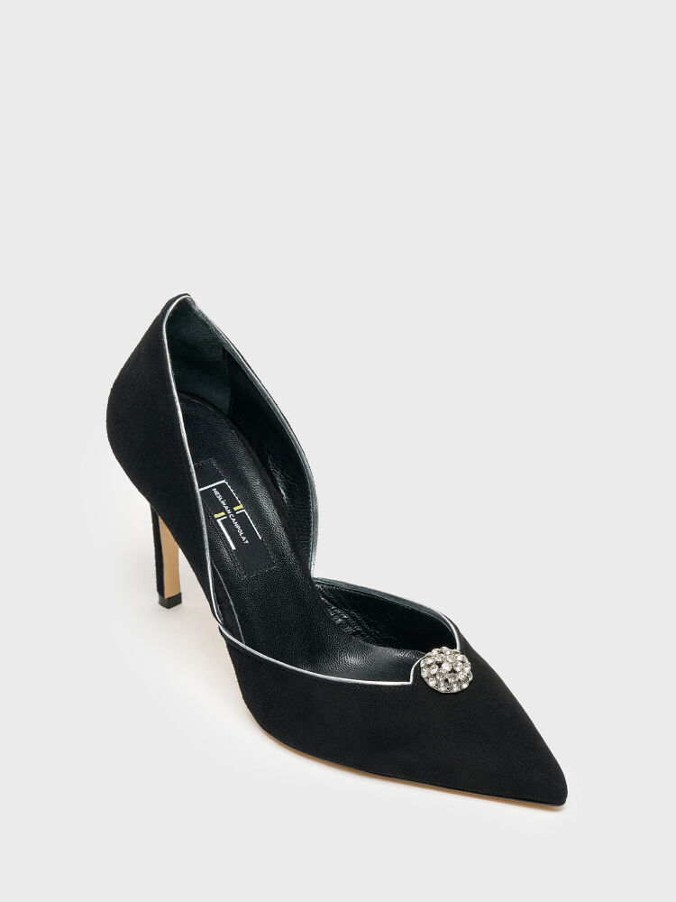 25157 KADIN STİLETTO AYAKKABI SİYAH SÜET/TAŞLI - 2