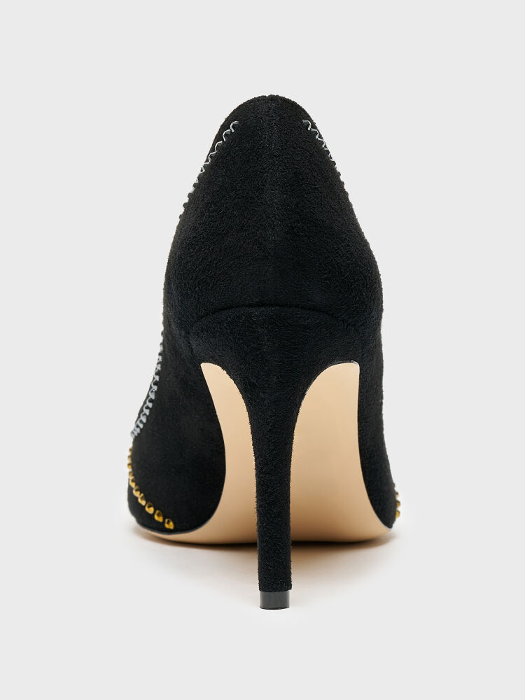 25159 KADIN STİLETTO AYAKKABI SİYAH SÜET/TAŞLI - 4