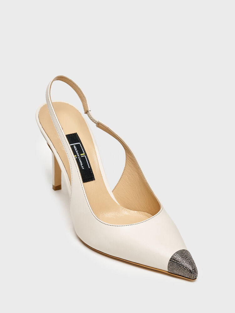 25160 KADIN STİLETTO AYAKKABI BEJ DERİ/TAŞLI - 2