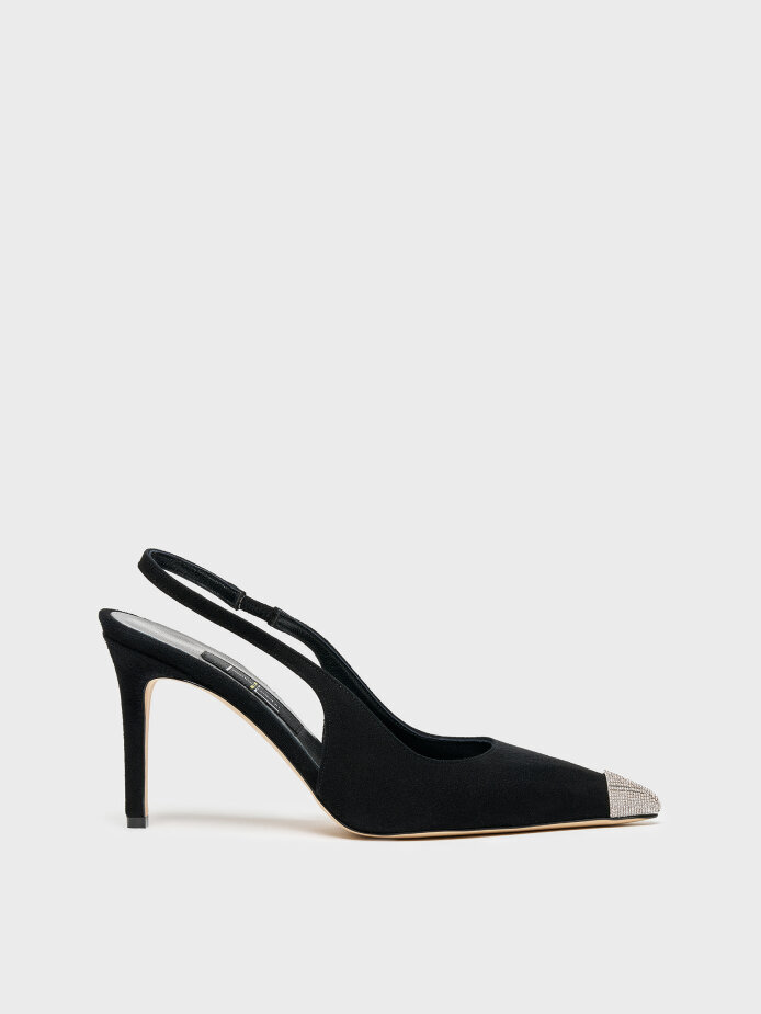 25160 KADIN STİLETTO AYAKKABI SİYAH SÜET/TAŞLI - 