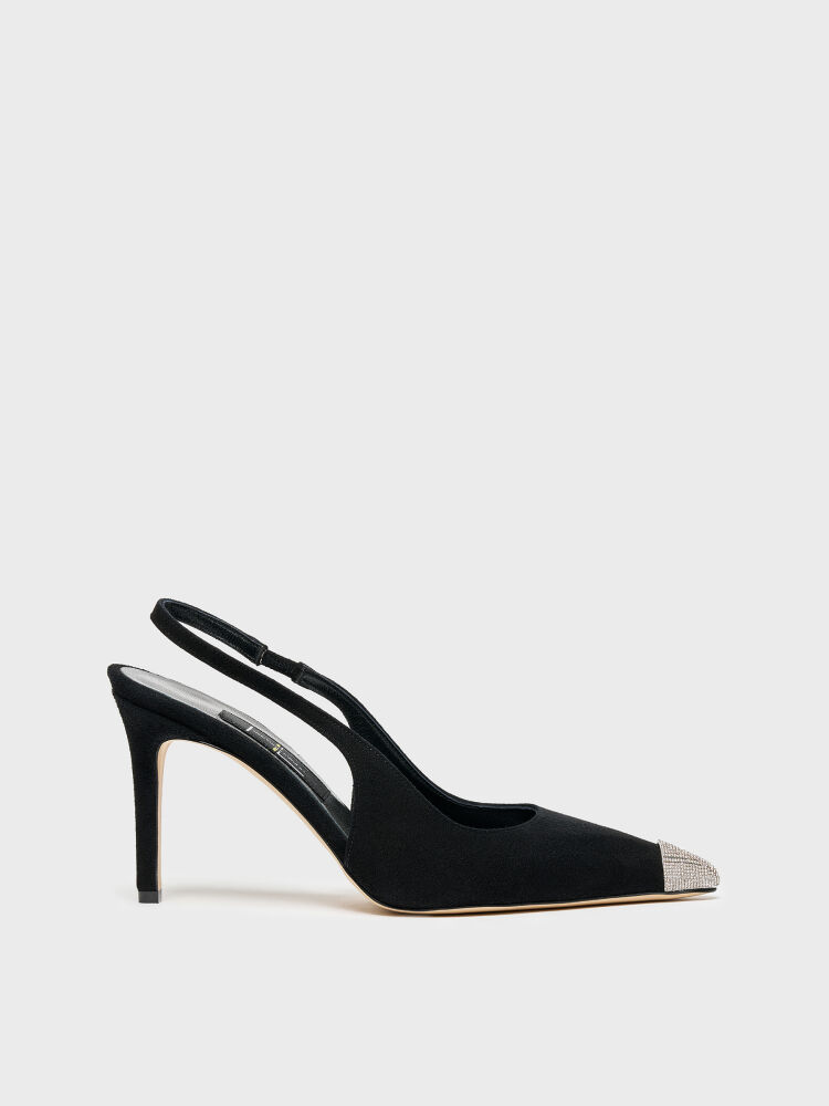 25160 KADIN STİLETTO AYAKKABI SİYAH SÜET/TAŞLI - 1