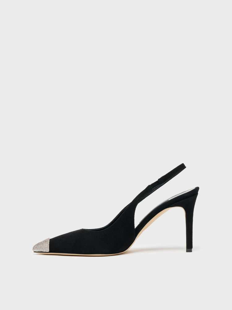 25160 KADIN STİLETTO AYAKKABI SİYAH SÜET/TAŞLI - 3