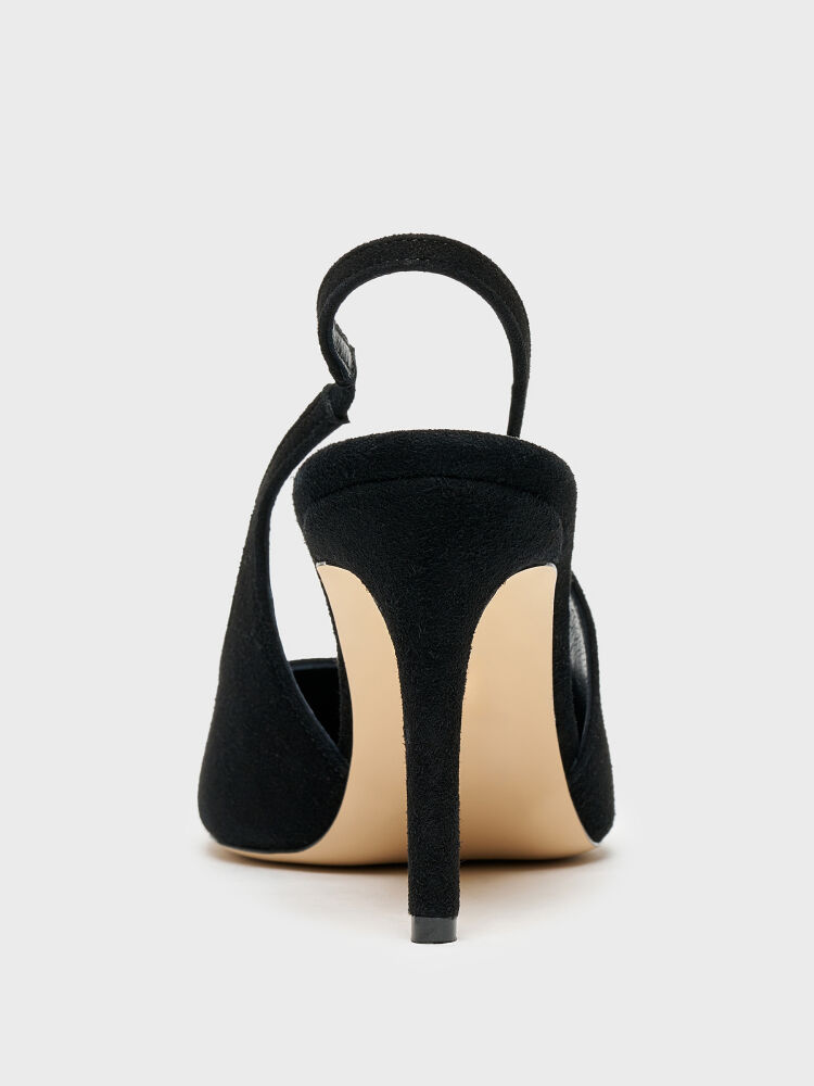 25160 KADIN STİLETTO AYAKKABI SİYAH SÜET/TAŞLI - 4