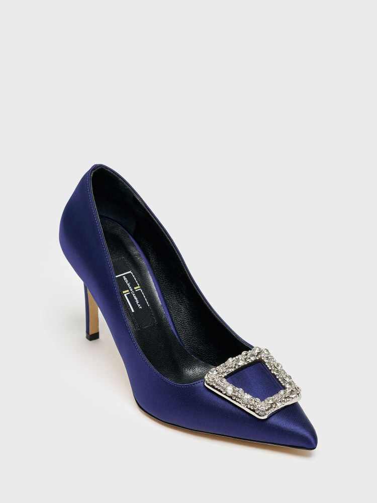 25161 TOPUKLU KADIN AYAKKABI LACİVERT SATEN - 2