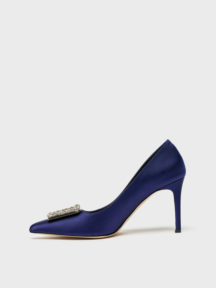 25161 TOPUKLU KADIN AYAKKABI LACİVERT SATEN - 3