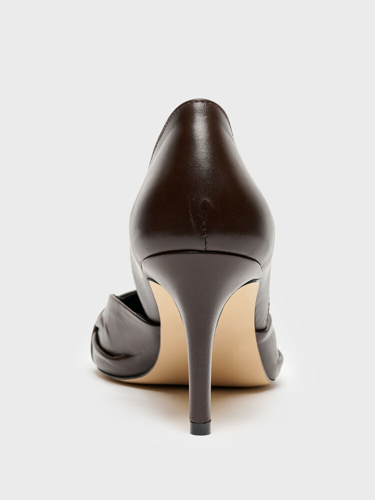 25163 KADIN STİLETTO AYAKKABI KAHVE DERİ - 4