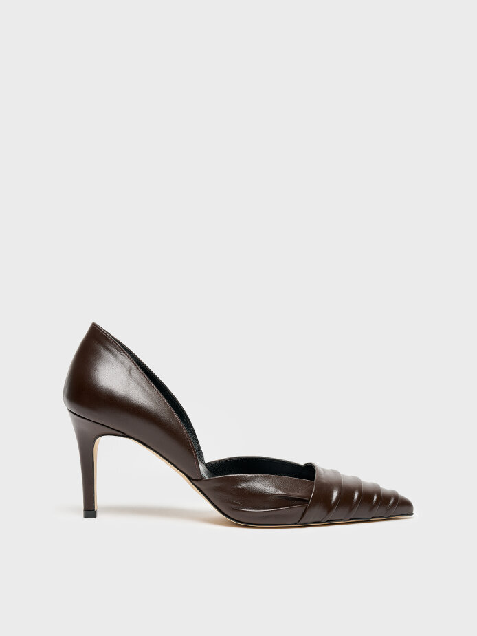 25163 KADIN STİLETTO AYAKKABI KAHVE DERİ - 