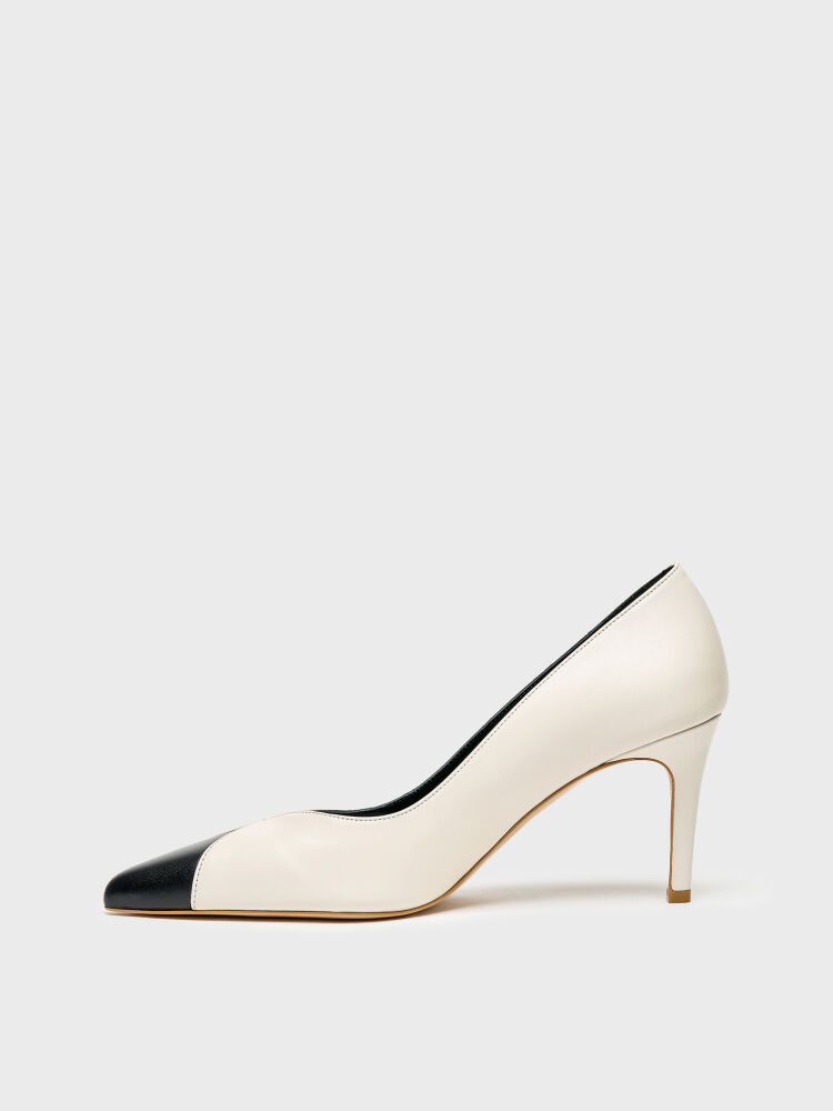 25164 KADIN STİLETTO AYAKKABI BEJ DERİ/SİYAH - 3