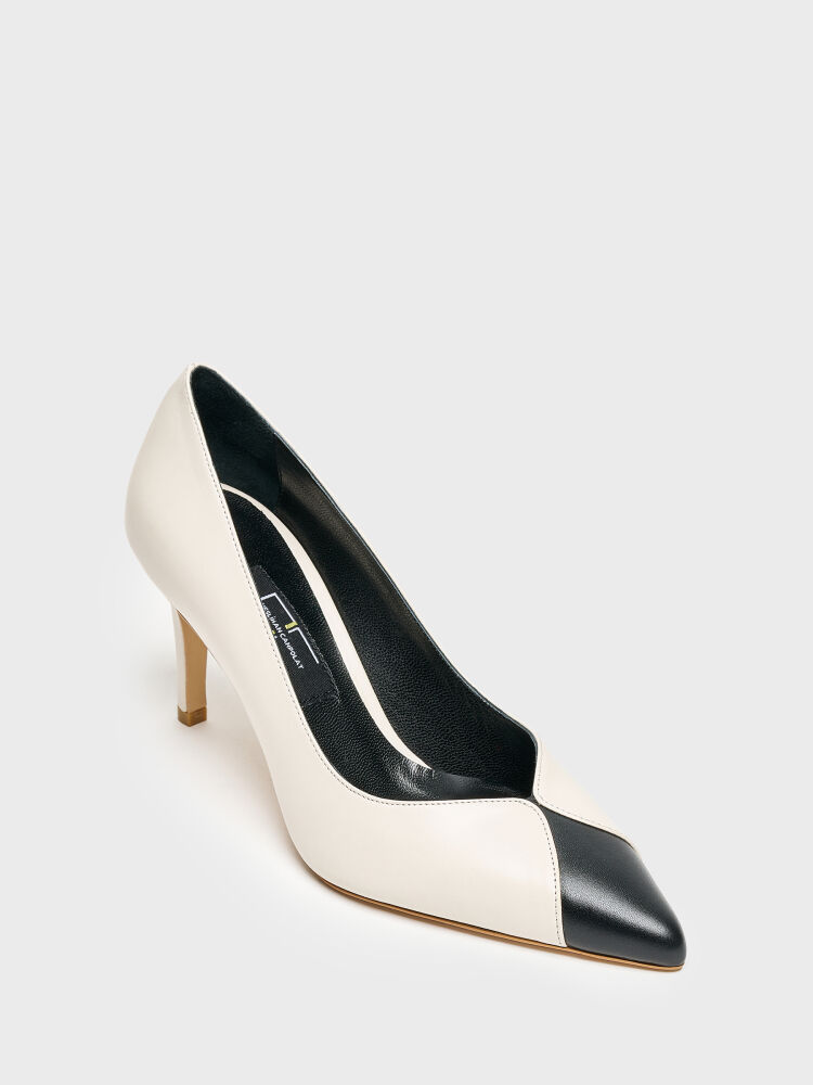 25164 KADIN STİLETTO AYAKKABI BEJ DERİ/SİYAH - 2