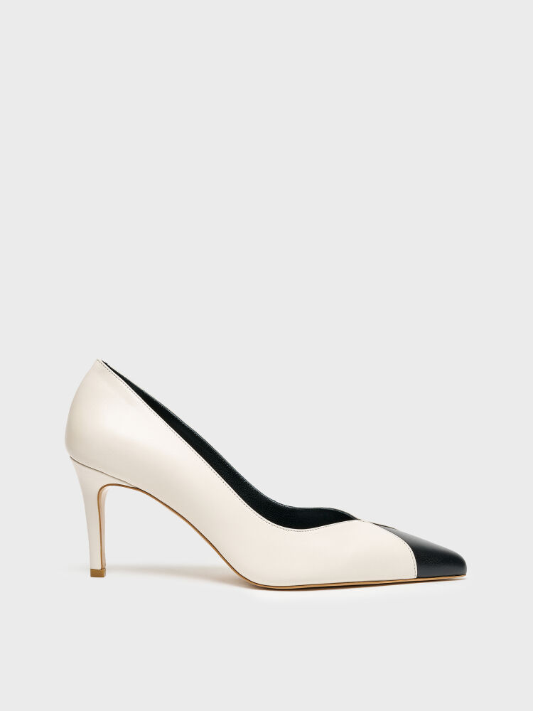 25164 KADIN STİLETTO AYAKKABI BEJ DERİ/SİYAH - 1