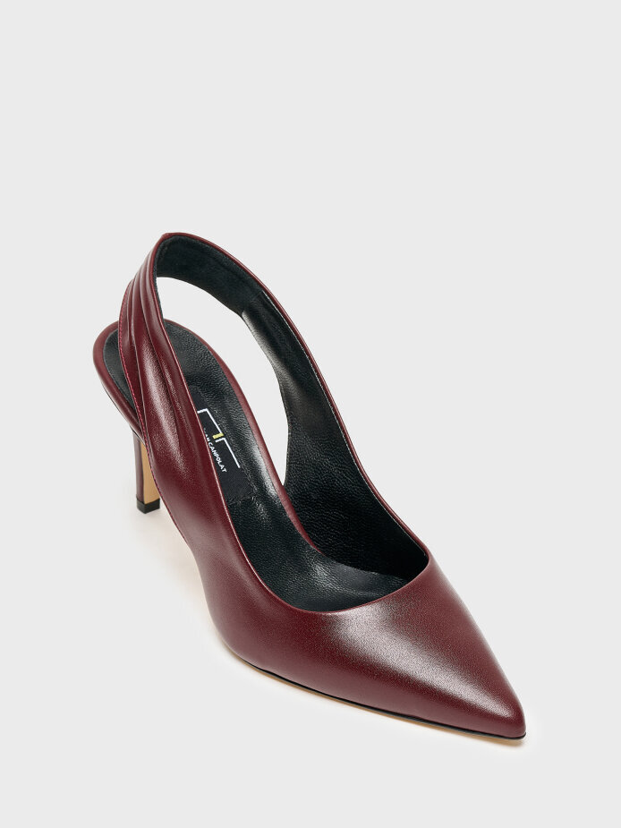 25166 KADIN STİLETTO AYAKKABI BORDO DERİ - (1)