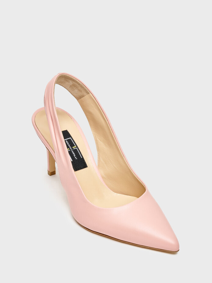 25166 KADIN STİLETTO AYAKKABI PEMBE DERİ - (1)