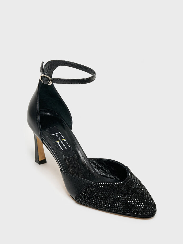 25171 KADIN STİLETTO AYAKKABI SİYAH SÜET/SİYAH DERİ - (1)