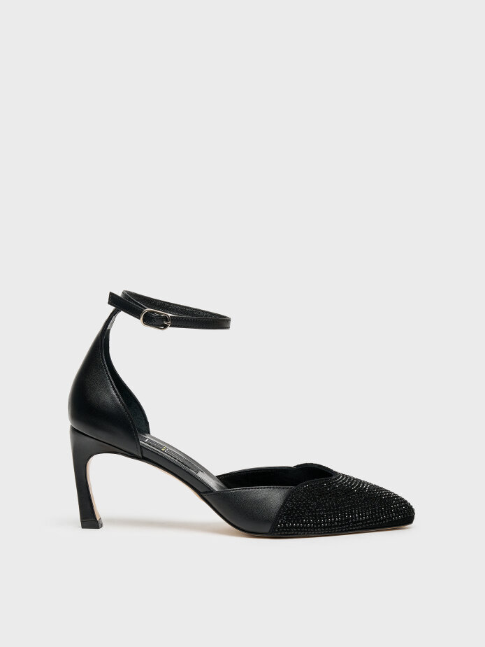 25171 KADIN STİLETTO AYAKKABI SİYAH SÜET/SİYAH DERİ 