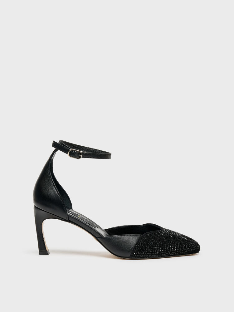 25171 KADIN STİLETTO AYAKKABI SİYAH SÜET/SİYAH DERİ - 1