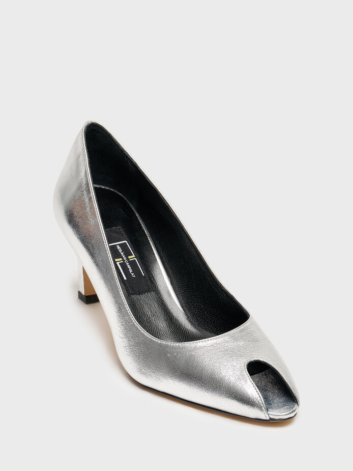 25176 KADIN AYAKKABI GÜMÜŞ DERİ - (1)