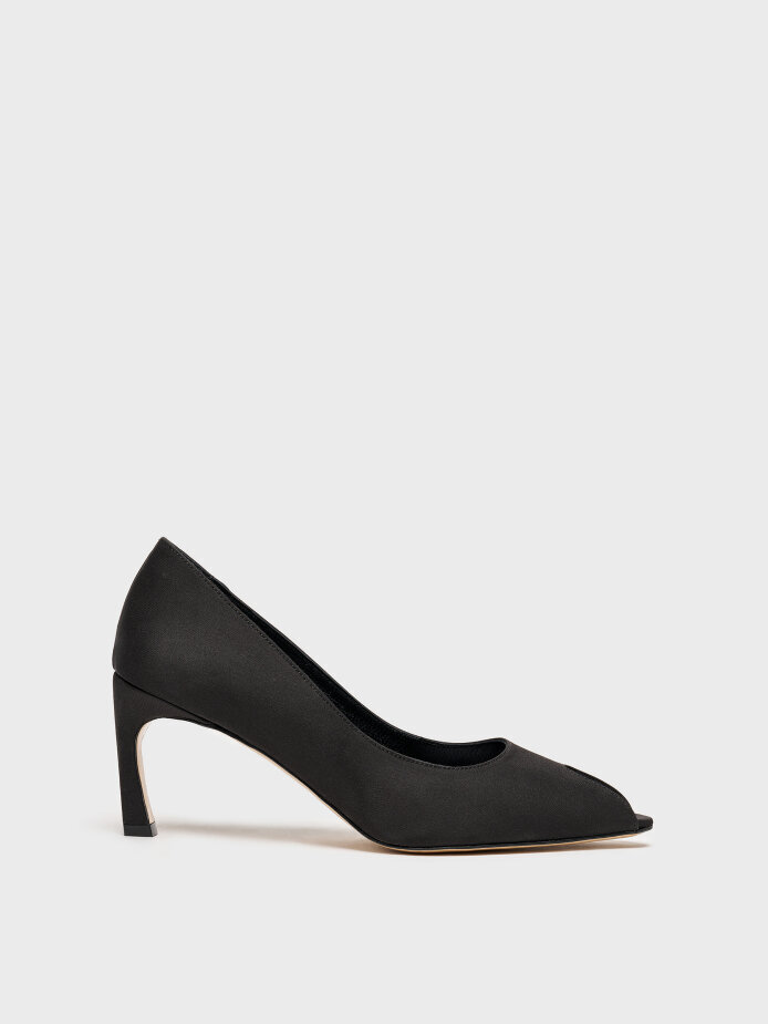 25176 KADIN STİLETTO AYAKKABI SİYAH SATEN 